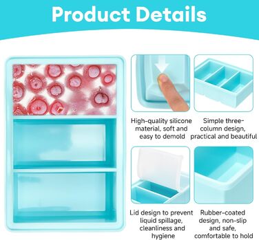 Контейнери для заморожування супів, 2 шт., силіконові кубики для супу з кришками, морозильна камера без бісфенолу А, лоток для кубиків льоду в морозильній камері для бульйону, соусу та льоду (синійзелений, 220 мл)