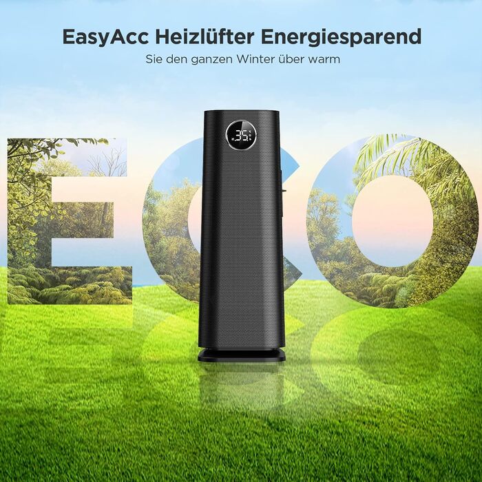 Тепловентилятор EasyAcc, тихий електричний керамічний PTC нагрівач із шумом 40 дБ, термостат, захист від перегріву та перекидання, 2000 Вт, 24-годинний таймер, електричний обігрівач для спалень - чорний