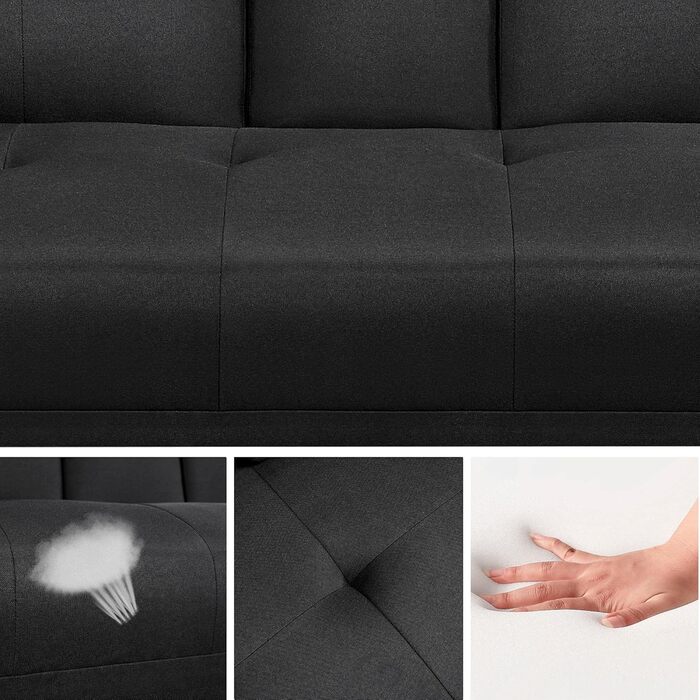 Розкладний диван Yaheetech для макс. 3 осіб, гостьове ліжко, диван, диван з функцією сну, кушетка, диван-ліжко, розкладний диван, диван-ліжко, м&39який диван, вантажопідйомність до 350 кг, чорний поліестер