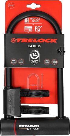 Подібний замок TRELOCK U4 Plus, довжина 23 см, товщина дужки 14 мм, рівень безпеки 14, високий рівень безпеки, обслуговування ключів, чорний