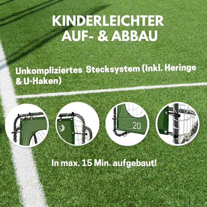 Найкращі спортивні футбольні ворота Дитячі футбольні ворота 240 см x 170 см x 85 см Міцні із зеленою стінкою-мішенню та 5 лунками для стрільби Високоякісні дитячі ворота з сіткою, стінкою-мішенню та кілочками Сірі футбольні ворота