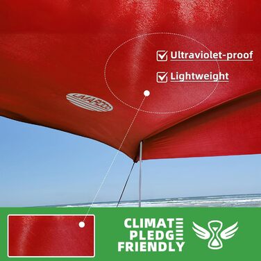 Сімейний пляжний намет UMARDOO з 4 алюмінієвими стійками, висувний пляжний сонцезахисний тент з сумкою для перенесення, червоний/подорожній, суцільний колір (Getaway Solids), 10x10 футів, 4 стійки