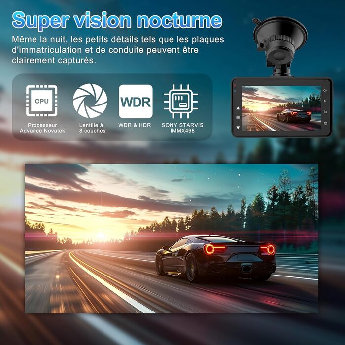 Відеореєстратор автомобільний передній задній, WiFi відеореєстратор безкоштовна карта 64GB, 170 широкий кут, G-сенсор відеореєстра