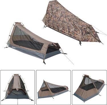 Намет-бівак GEERTOP на 1 особу, бівак-мішок, трекінговий намет, кемпінговий намет, міні-пакет, легкий, на 3-4 сезони для кемпінгу, походів, подорожей та скелелазіння на свіжому повітрі, реалістичний камуфляж, на 1 особу