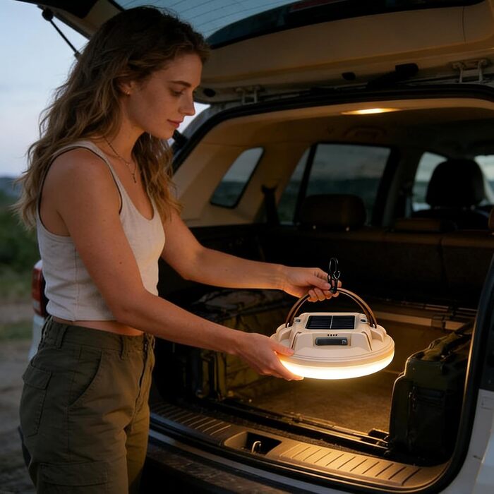 Сонячний кемпінговий ліхтар, 4 режими, водонепроникний, акумуляторний, кемпінговий ліхтар, акумуляторний ліхтар, для використання в приміщенні та на вулиці, для походів, риболовлі, нічної риболовлі, роботи, дому, подвір&39я, бежевий