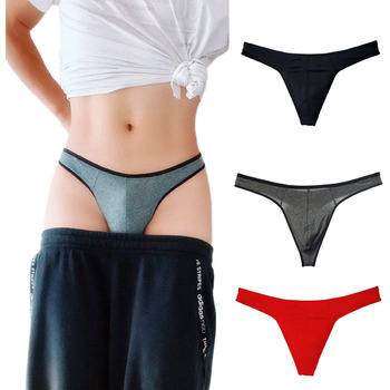 Танга чоловічі RSLOVE, бавовна, T-подібна спинка, чорний/сірий/червоний, 3 шт.