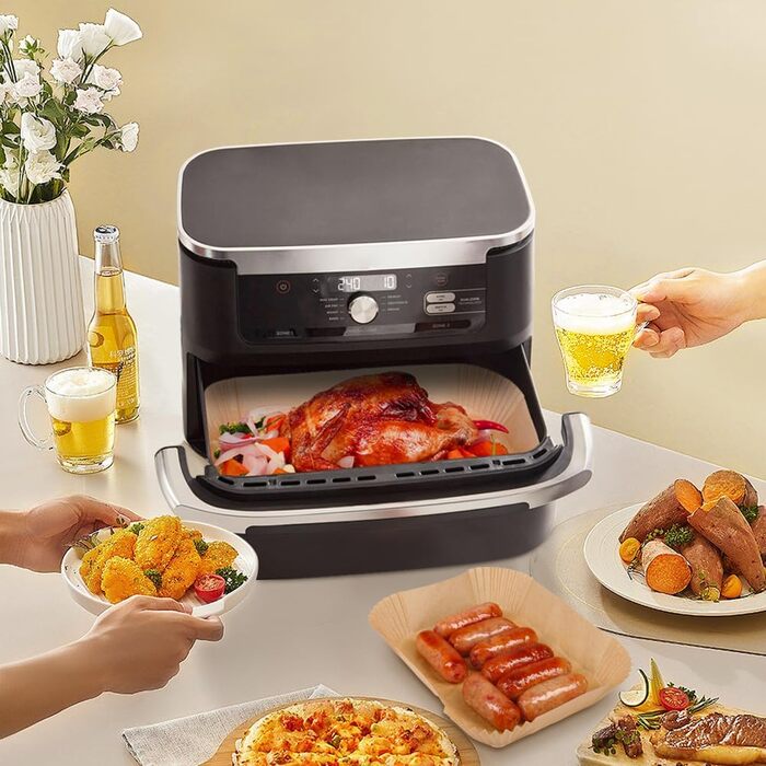 Папір для випічки мультипечі BYKITCHEN 150 шт. для фритюрниці Ninja Flex Dual Zone AF500EU 10.4 л, аксесуари для фритюрниці Ninja Foodi AF500EU AF500EUCP, також сумісний із Cecotec Dual 9000 9L Oversize