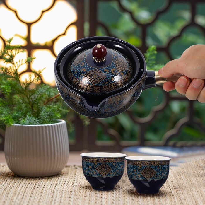 Набір китайського керамічного чайного посуду Toyvian синього кольору з зручною ручкою та легким очищенням, 1 комплект для домашнього чаювання в стилі Кунг Фу для справжньої насолоди чаєм.