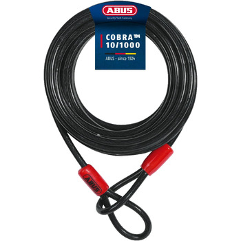 Трос ABUS Cobra 10 Loop - сталевий трос із пластиковим покриттям - захисний для велосипедних та мотоциклетних аксесуарів - довжина 10 метрів, товщина 10 мм, 1000 см, чорний/червоний