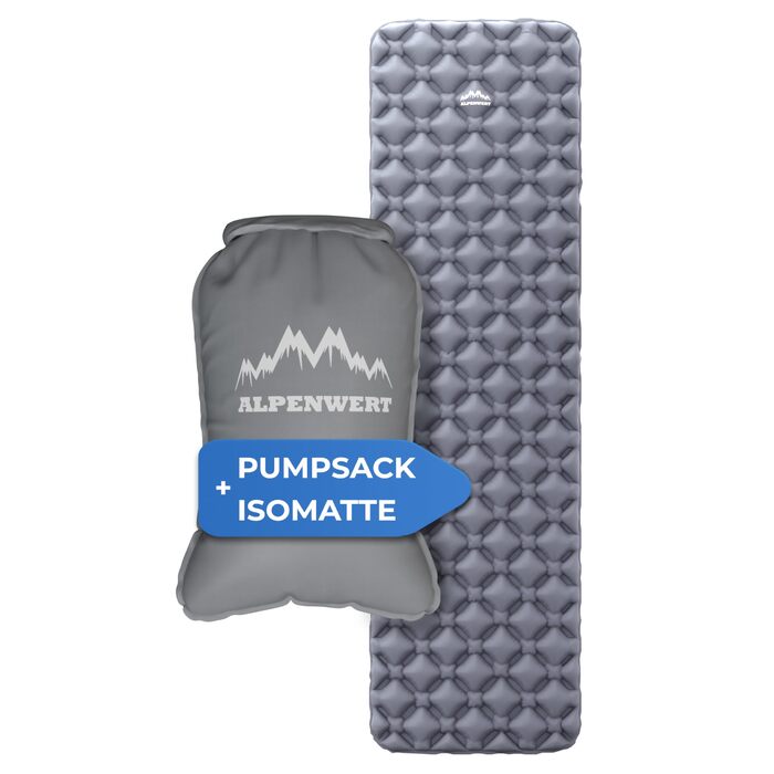 Килимок для сну на вулиці Маленький розмір у пакунку та надлегкий Надувний матрац ідеально підходить для кемпінгу, піших прогулянок, походів з рюкзаком тощо - Надувний килимок для сну (сірий мішок-насос)