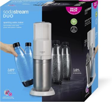 Виробник газованої води SodaStream Duo White Megapack з 4 пляшками та 1 циліндром, білий, 2270181