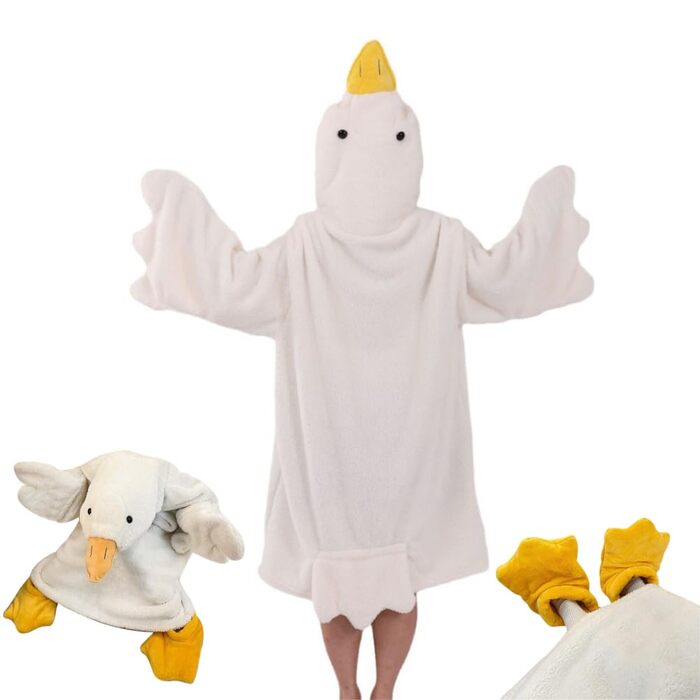 Великий портативний плед Білий гусак кумедний комбінезон з капюшоном для пар, товстий кораловий фліс, гігантський спальний мішок, костюм для косплею, затишний одяг для сну, зима, тепла, піжами, нічна білизна, білий 42