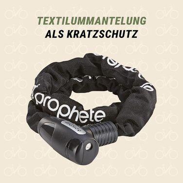 Замок ланцюговий Prophete, велосипедний, з високим ступенем захисту від злому, довжина 90 см, діаметр 6 мм, колір чорний