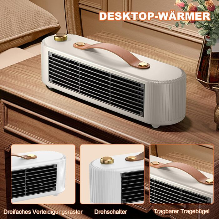 Енергозберігаючий міні-вентиляторний обігрівач потужністю 800 Вт, портативний керамічний вентиляторний обігрівач з термостатом для кемпінгу та ванних кімнат, захист від перегріву та перекидання, тихий (білий)