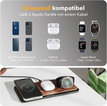 Зарядна станція 3 в 1 Wood Magsafe Charger Індуктивна зарядна станція для iPhone, Apple Watch, Air Pods з адаптером живлення 45W W