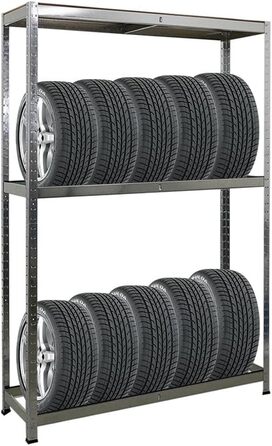 Стелаж для шин PROREGAL Ragnar (ВxШxГ 180x120x40 см) для розміщення до 8 шин на 2 рівнях полиця, вантажопідйомність 265 кг, оцинкований, підходить для майстерень, складів та підвалів.