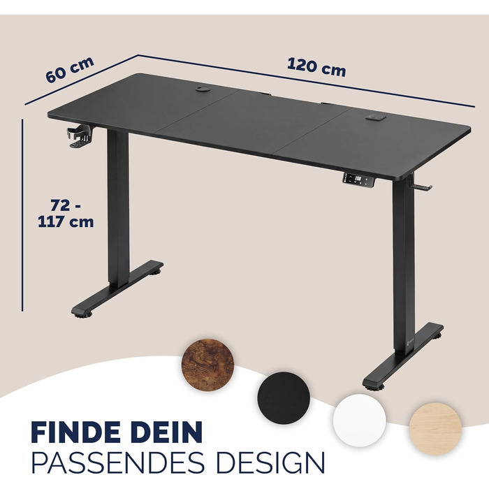 Електричний стіл Casaria з регульованою висотою 120 x 60 см з бездротовим зарядним пристроєм та портом USB-C/A, РК-дисплеєм, функцією пам&39яті, вантажопідйомністю 80 кг, ергономічним, чорним, 120 x 60 см