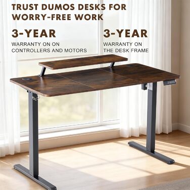 Стіл з регульованою висотою 120 x 60 см, Електричний стіл з регульованою висотою, Ігровий стіл з підставкою для монітора, Стіл для роботи стоячи, Регульований комп&39ютерний стіл, Коричневий