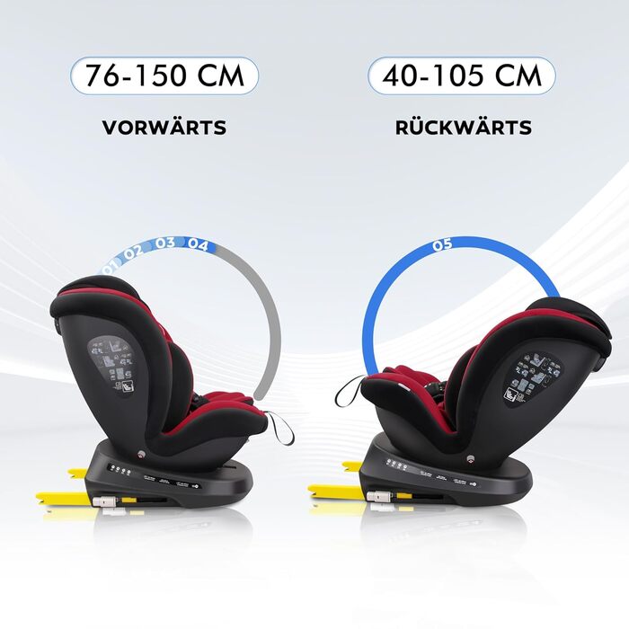 Дитяче автокрісло Reecle 360 Swivel i-Size з кріпленням ISOFIX 40-150 см (0-36 кг) Reboarder, від народження до 12 років, ECE R129