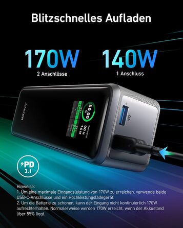 Портовий павербанк, Smart App Control, сумісний з MacBook Pro/Air, iPhone 15/14 Series, Galaxy, AirPods та іншими (зарядний кроншт