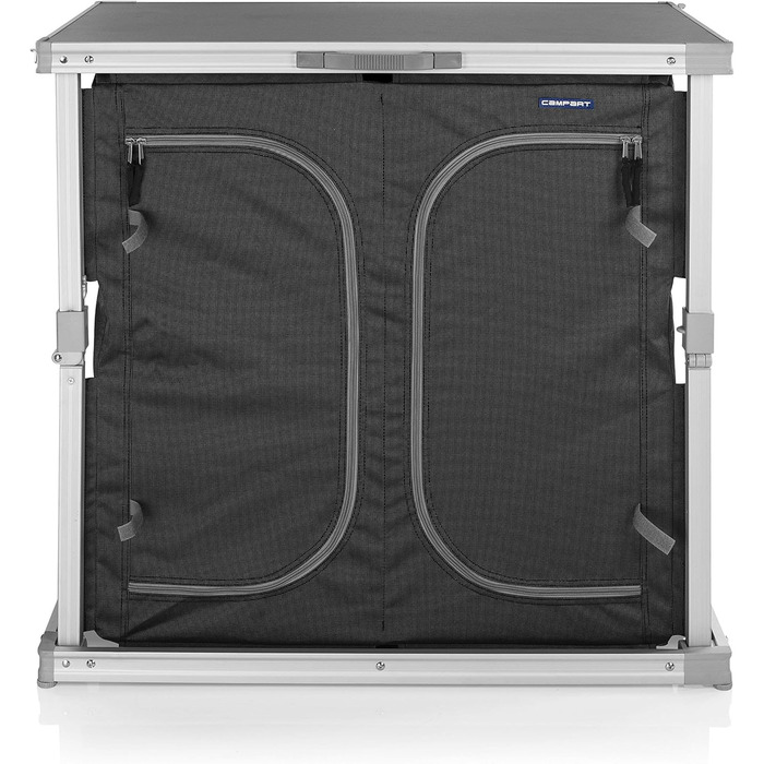 Кухня для кемпінгу Campart Toledo Легко складається 2 відділення з 3 полицями кожне 4 регульовані ніжки Антрацит KI-0758, задня, чорна 6 полиць чорного кольору