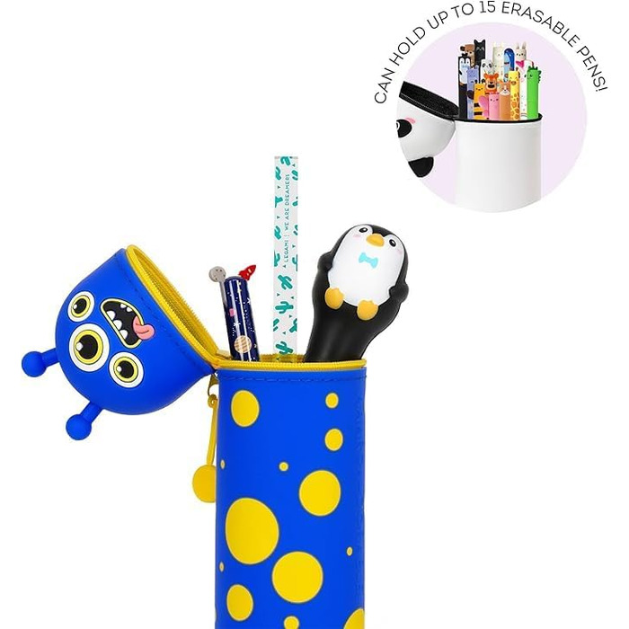 Набір LEGAMI із 7 гелевих ручок, що стираються, пенал 2-в-1 з термочутливим чорнилом, що стирається, різні кольори чорнил та дизайни корпусу, наконечник 0,7 мм (Monster)