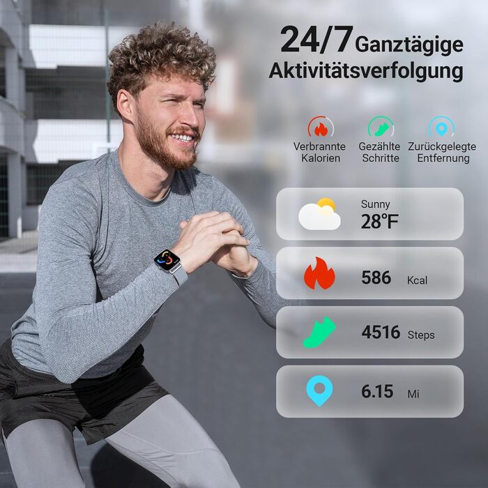 Розумний годинник для чоловіків та жінок з функцією телефону, фітнес-годинник 1,85 дюйма, понад 100 спортивних режимів, фітнес-трекер з моніторингом серцевого ритму/SpO2/сну, крокомір, водонепроникний спортивний годинник IP68 для iOS та Android, сріблясти