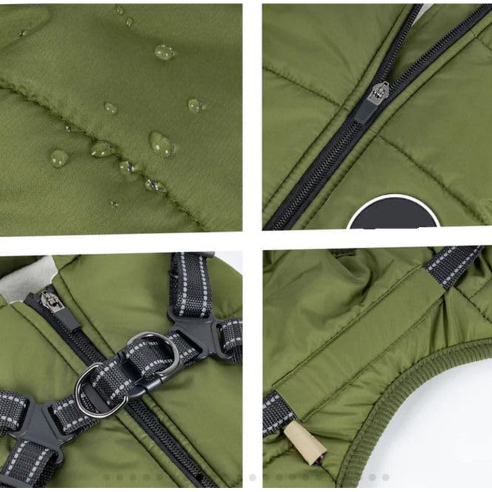 Водонепроникне пальто для собак Надзвичайно водонепроникна зимова куртка для собак зі світловідбивачами, безрукавний жилет на підкладці, вбудований шлей, ідеально підходить для холодних днів (зелений розмір XXL)