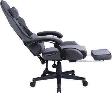 Геймерське крісло з підставкою для ніг мякі підлокітники регульована висота масажна подушка сірий