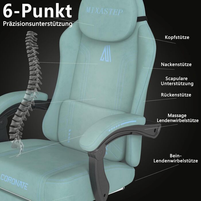 Ергономічне ігрове крісло MIXASTEP з регульованою спинкою та функцією повороту на 360 - Офісне крісло для дорослих/молоді 150 кг, ПК-крісло з технічної тканини синього кольору для домашнього офісу/ігор