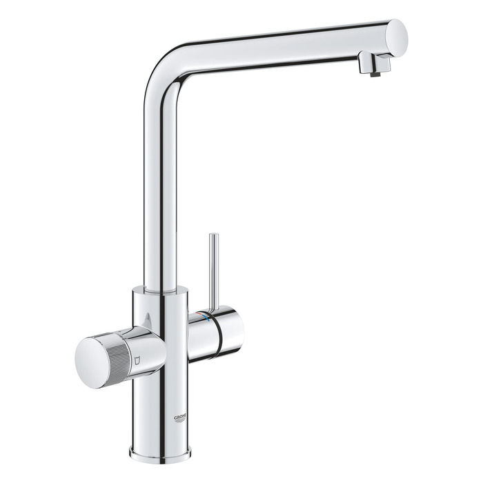 Змішувач для кухні GROHE Blue Pure Minta з функцією фільтрації (L-подібний поворотний вилив, одноотвірний монтаж), хром, 30600000, з фіксованим аератором