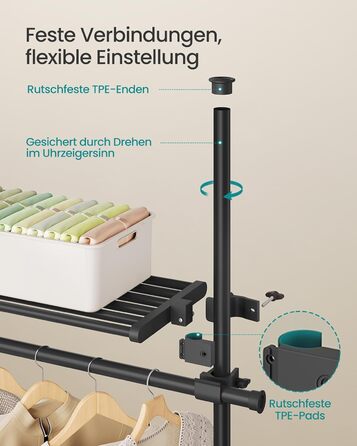 Телескопічна вішалка для одягу SONGMICS, 3-рівнева шафа, регульована по висоті та ширині, відкрита шафа з 6 шт. ангами для одягу та 3 знімними полицями, поручень, матово-чорний HSR155B01 3 ряди (240 Вт-353 Вт) см матово-чорний