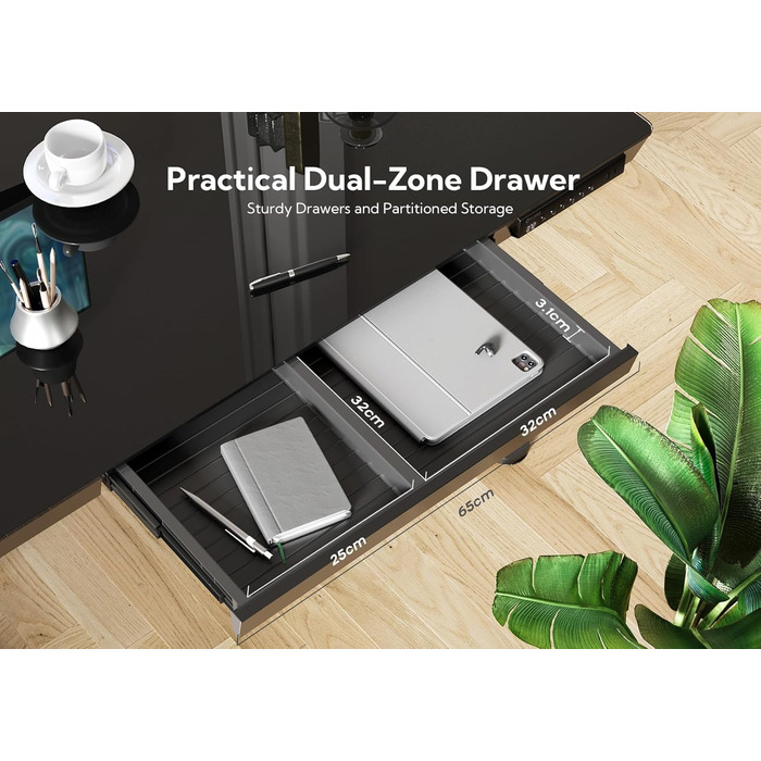 Стіл Claiks Glass з регульованою висотою 120x60, електричний стіл для роботи сидячи/стоячи з міцною скляною стільницею, тихий двигун, для домашнього офісу та офісу, ергономічний дизайн для здорової роботи (чорний) 120 x 60 см, чорний