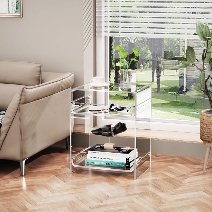 Акриловий приставний столик, прозорий приставний столик, тумбочка біля ліжка, 30 x 40 x 50 см (прозорий) Прозорий