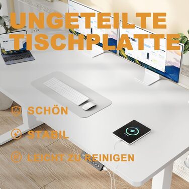 Стіл Flamaker з регульованою висотою, повна стільниця 110 x 53 см, електричний стіл, регульована висота для роботи сидячи та стоячи, комп&39ютерний стіл з функцією пам&39яті, стіл для роботи стоячи, білий, 110 x 53 см