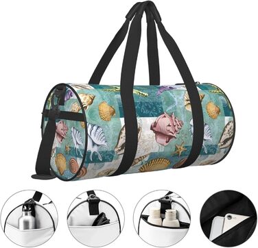 Дорожня сумка-циліндр з морським дизайном (мушлі, морські їжаки, гребінці), спортивна сумка для чоловіків та жінок, пляжна сумка, спортивний баул