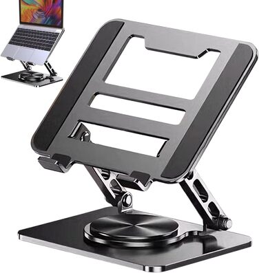 Підставка для ноутбука на стіл З охолодженням, з поворотною базою на 360 Регульований тримач для планшета - для роботи, навчання, дому, ігор, для чоловіків, жінок, дорослих. Чорний колір