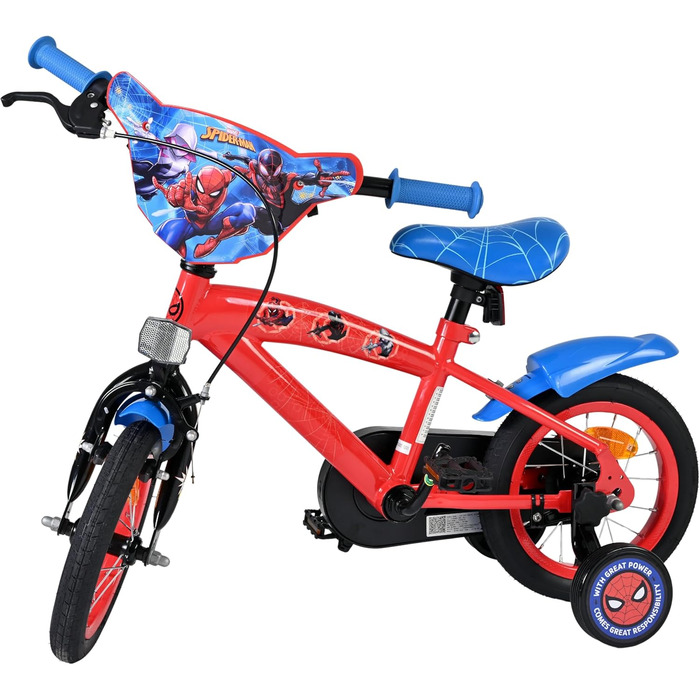 Дитячий велосипед Volare 12, 14, 16 для дівчаток та хлопчиків 36 років Офіційно ліцензований з дизайном персонажа З додатковими колесами, ножним та ручним гальмами, регульоване сидіння та легка збірка Spider-Man 12