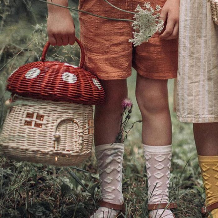 Кошик для грибів, 11 дюймів, у формі будиночка, з кришкою, портативний декоративний ротанг з ручкою, реквізит для фотографії, подарунки для дитячого декору