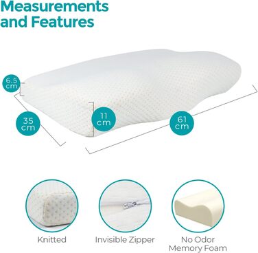 Подушка для шиї Edihome, подушка для зняття болю в шиї, 50 x 30 x 10 см, подушка для шиї з піни з ефектом пам&39яті, ортопедична подушка, ергономічна, з подвійним бавовняним чохлом, гіпоалергенна