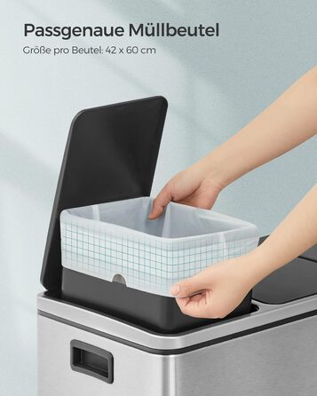 Міцні пакети для сміття SONGMICS зі шнурком, для 20-літрових баків, попередньо відсортовані, код 020A01, 3 рулони, всього 120 пакетів, білі KRB020A03 Упаковка пакетів 40 шт. (3 упаковки)