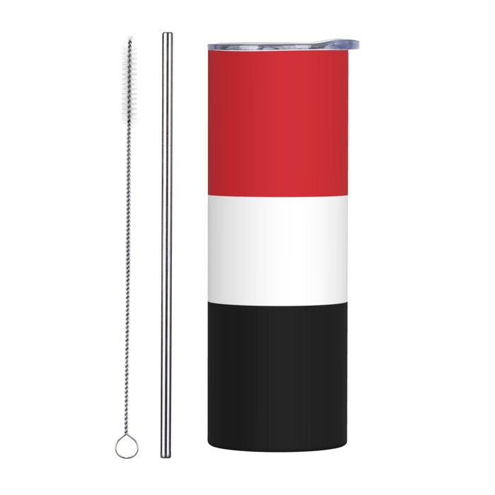 Кухоль з прямою трубочкою, принт єменського прапора, дорожній кухоль, підходить для кемпінгу, офісу та дому, 590 мл