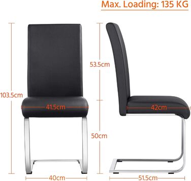 Обідні стільці Yaheetech, комплект з 2 шт. , консольні обідні стільці, вантажопідйомність 135 кг, чорна штучна шкіра, комплект з 2 шт.