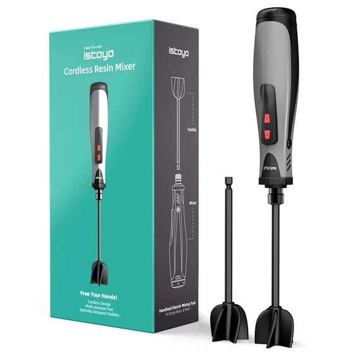 Блендер ISTOYO з епоксидною смолою, ручна акумуляторна мішалка для мінімізації бульбашок, міксер смоли для смоли, змішування силікону, змішувач епоксидної смоли, ідеально підходить для рукоділля своїми руками (включає 2 шт. и весла)