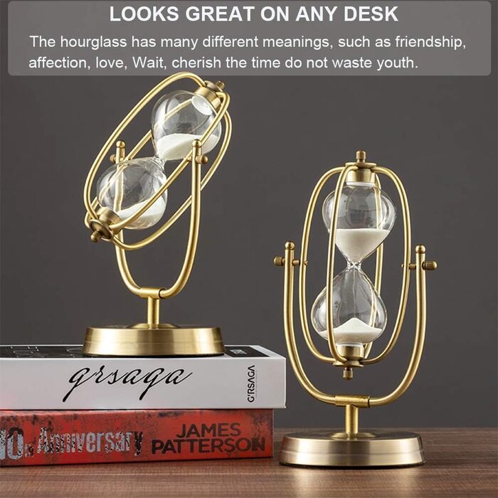 Пісочний годинник SuLiao для посуду, поворотний на 720, старовинний білий пісочний годинник, вінтажний пісочний годинник 1 Hora Reloj de Arena, великий метал, пісочний годинник, офіс, письмовий стіл, дім, весільне оформлення (білий, 60 хвилин)