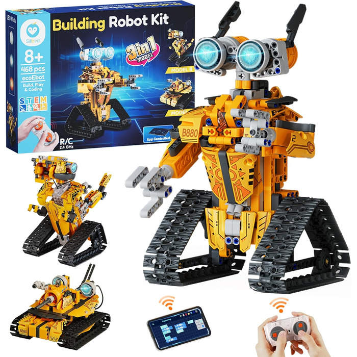 Конструктор-робот Sillbird, 3-в-1 з дистанційним керуванням та програмуванням, 468 деталей