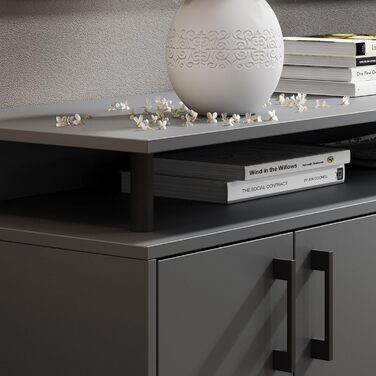 Висока комод Drift з полицею антрацитового кольору - Сучасна шафа для вітальні з шухлядами та великою кількістю місця для зберігання речей - 139 x 90 x 34 см (Ш/В/Г)