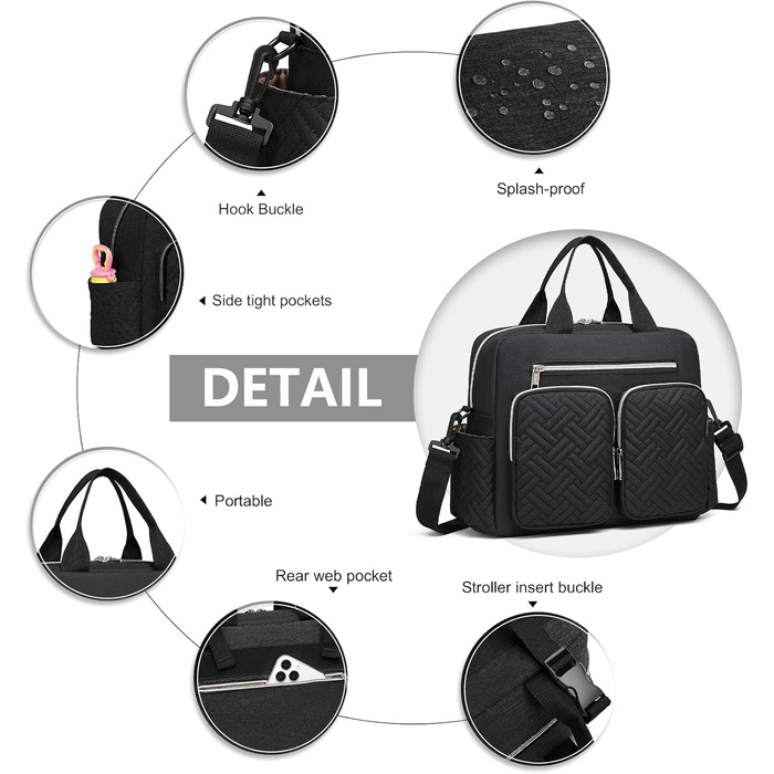 Сумка для пеленання дитини, стильна, для мами і тата, дорожня сумка-трансформер з ізольованими кишенями чорна