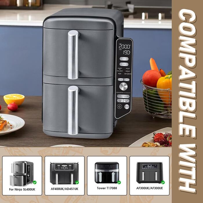 Аерофритюрниця з силіконовою формою для Ninja Double Stack XL 9.5L SL400EU, аксесуари для фритюрниці, аксесуари для силіконової форми з боковим отвором, аксесуари великої місткості, також сумісні з Ninja SL401