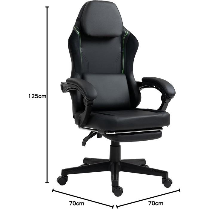 Чорно-зелене ігрове крісло - з підставкою для ніг - ергономічне - з регульованою висотою